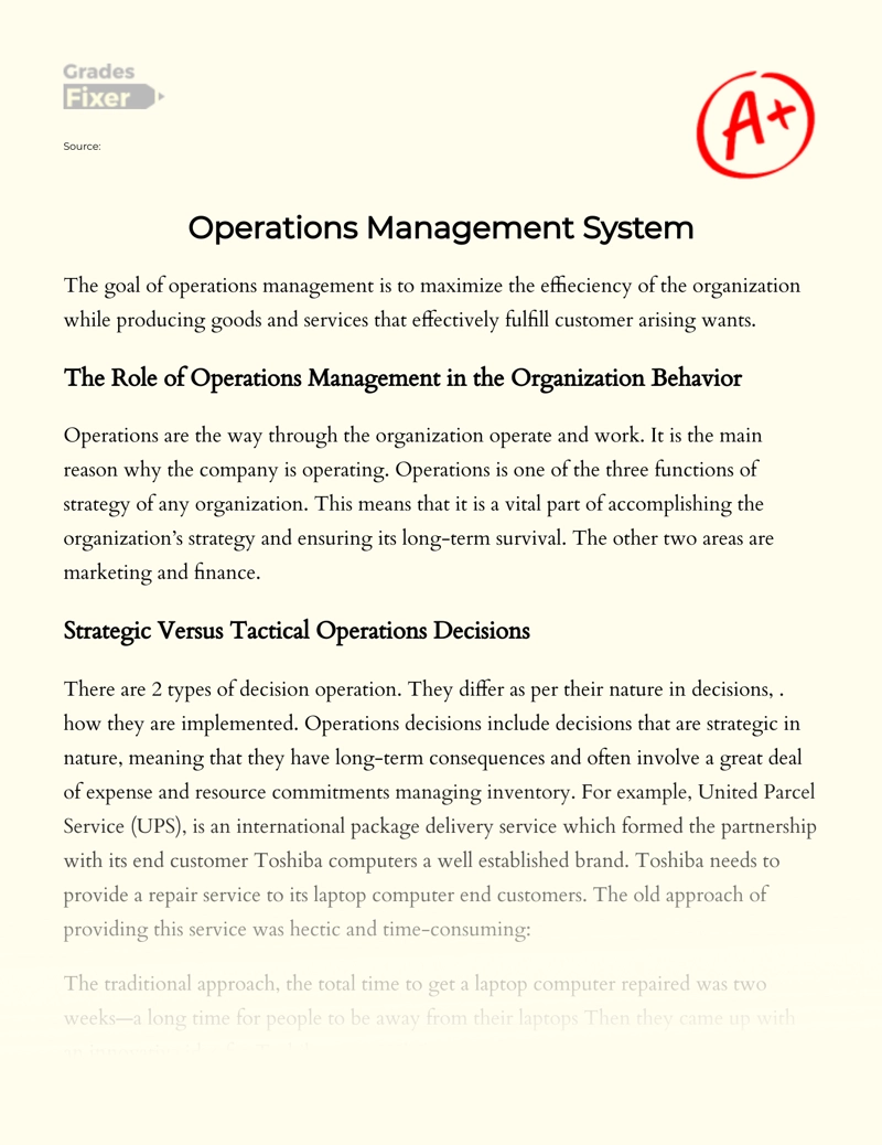 Operations Management System essay