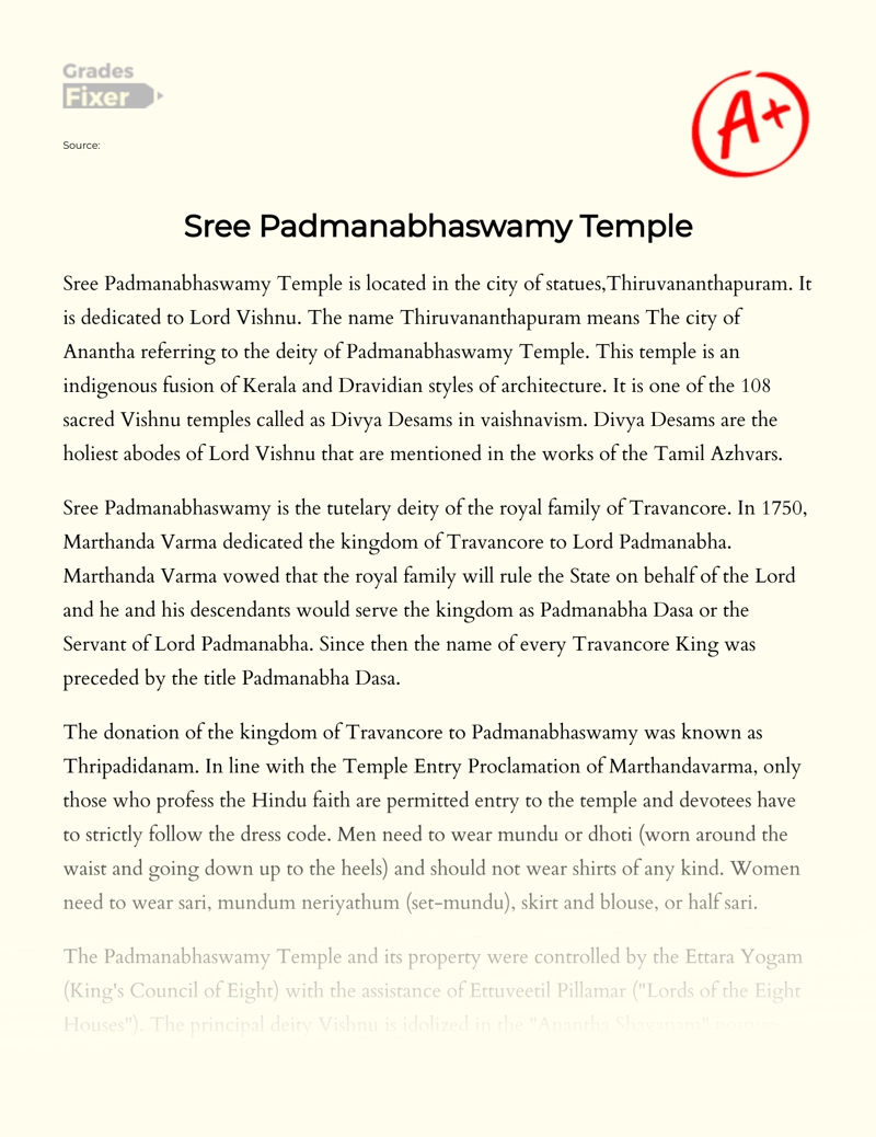 Sree Padmanabhaswamy Temple Essay
