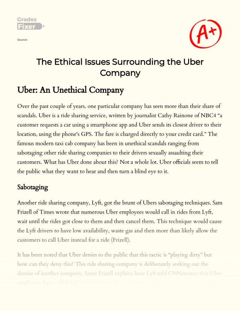 The Ethical Issues Surrounding The Uber Company Essay