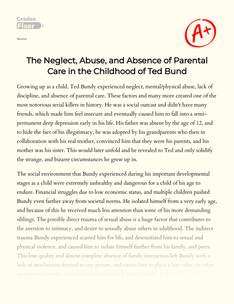 The Neglect, Abuse, and Absence of Parental Care in The Childhood of Ted Bund Essay