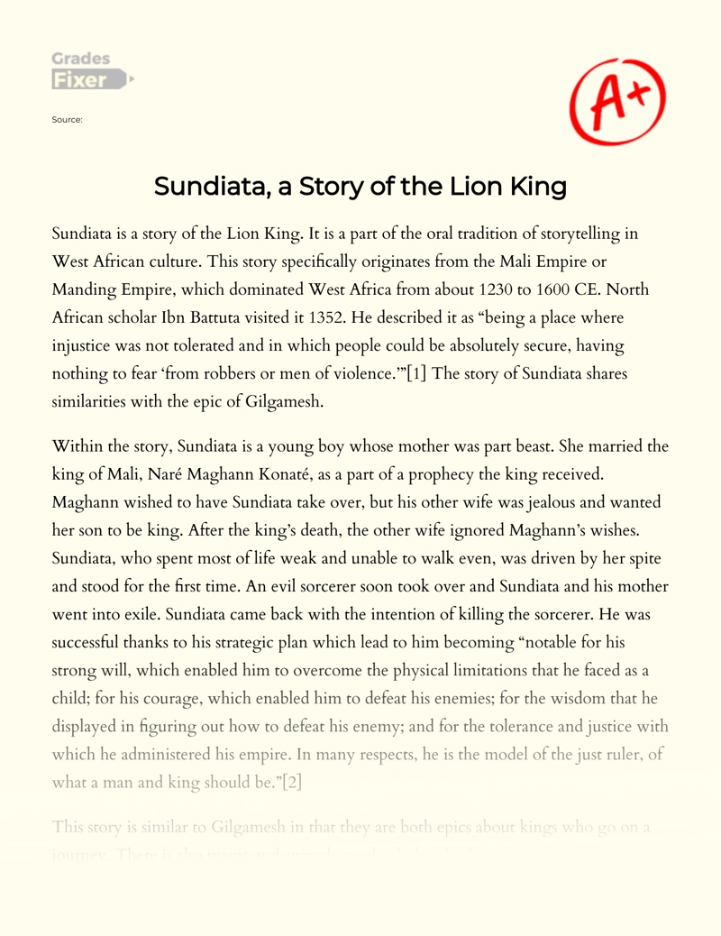 Sundiata, a Story of The Lion King essay