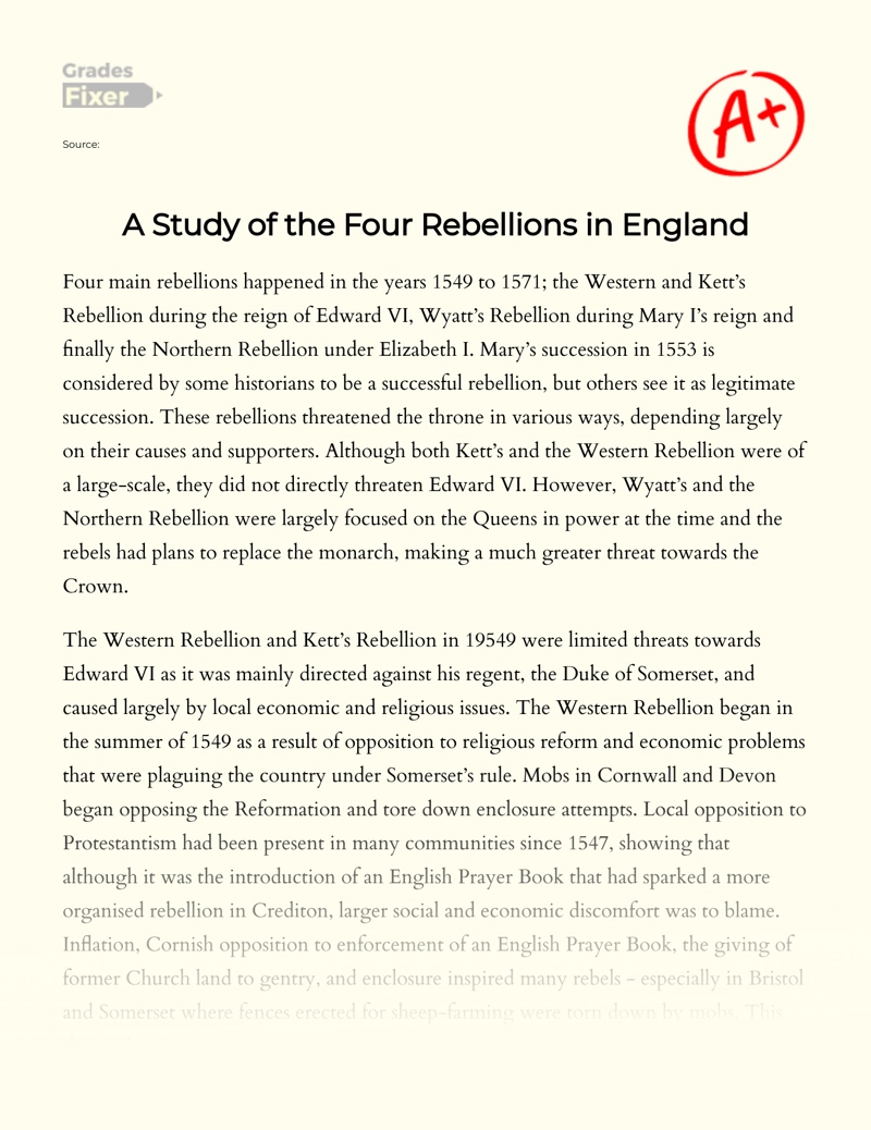 A Study of The Four Rebellions in England Essay