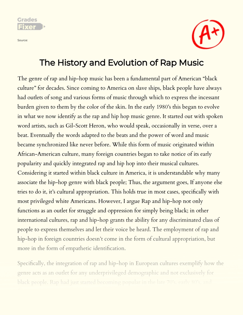 The History and Evolution of Rap Music essay