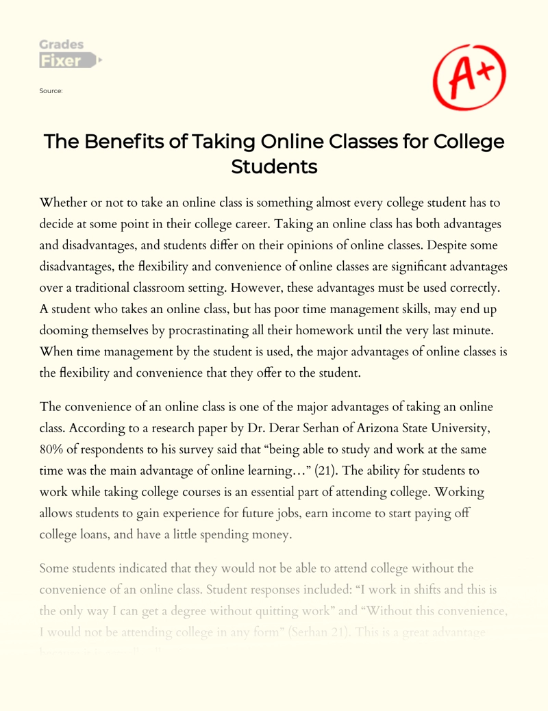 The Benefits of Taking Online Classes for College Students Essay