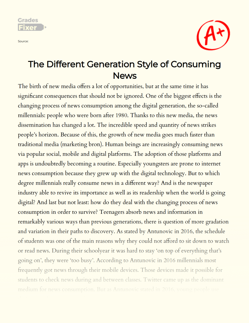 The Changing Process of News Consumption Among The Millennial Generation Essay
