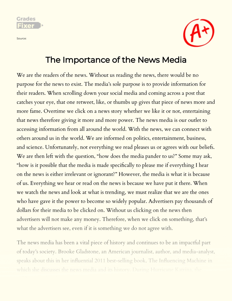 The Importance of The News Media essay