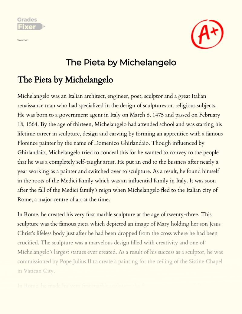 The Pieta by Michelangelo essay