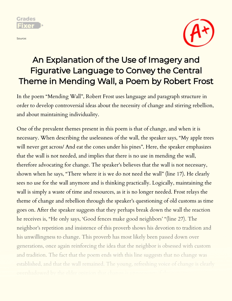 Imagery in Frost's "Mending Wall" Essay