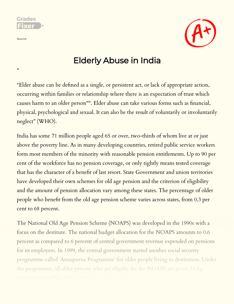 Elderly Abuse in India Essay
