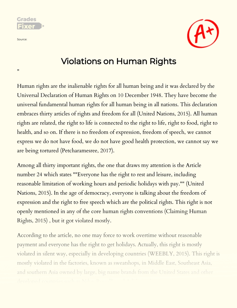 Violation on Human Rights in Myanmar Essay