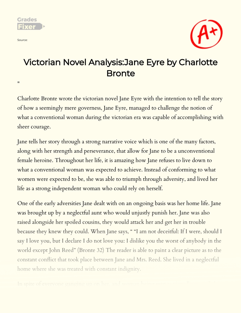 Victorian Novel Analysis: Jane Eyre by Charlotte Bronte essay