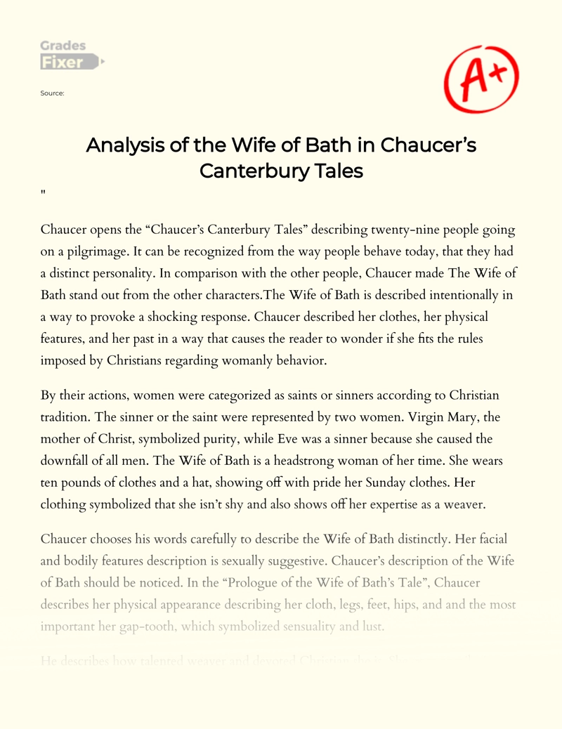 Analysis of The Wife of Bath in Chaucer’s Canterbury Tales Essay