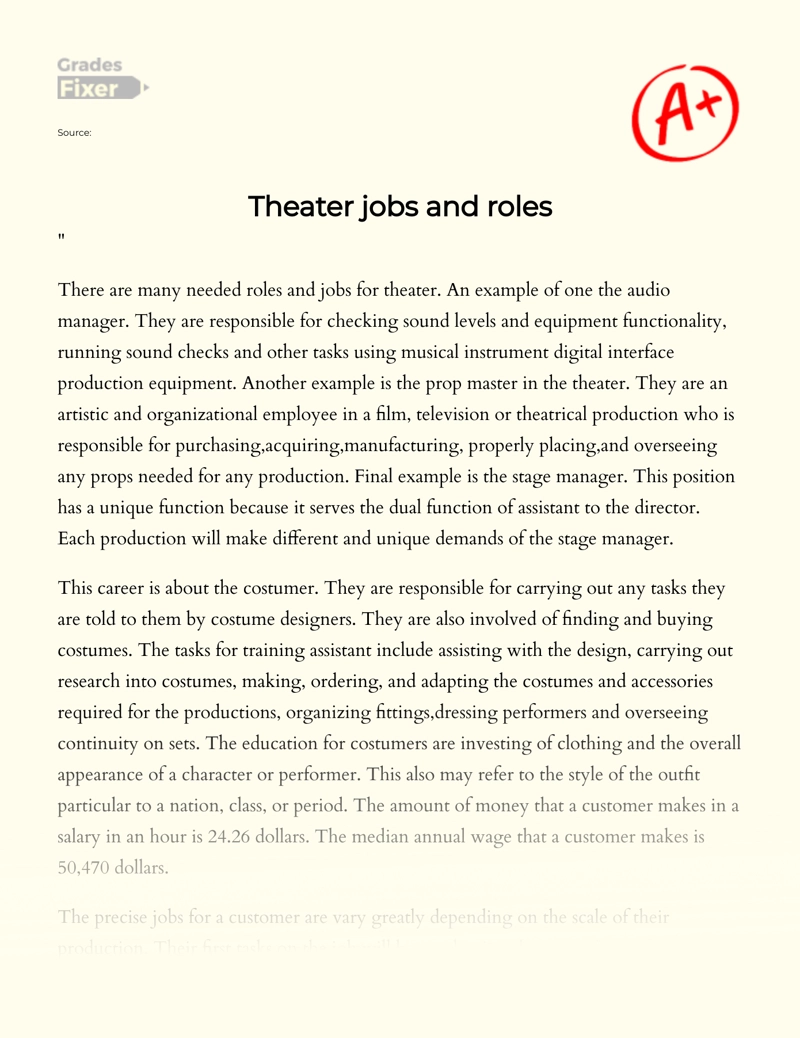 Theater Jobs and Roles: Costumer essay