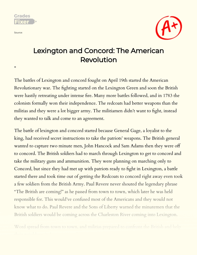 Lexington and Concord: The American Revolution essay