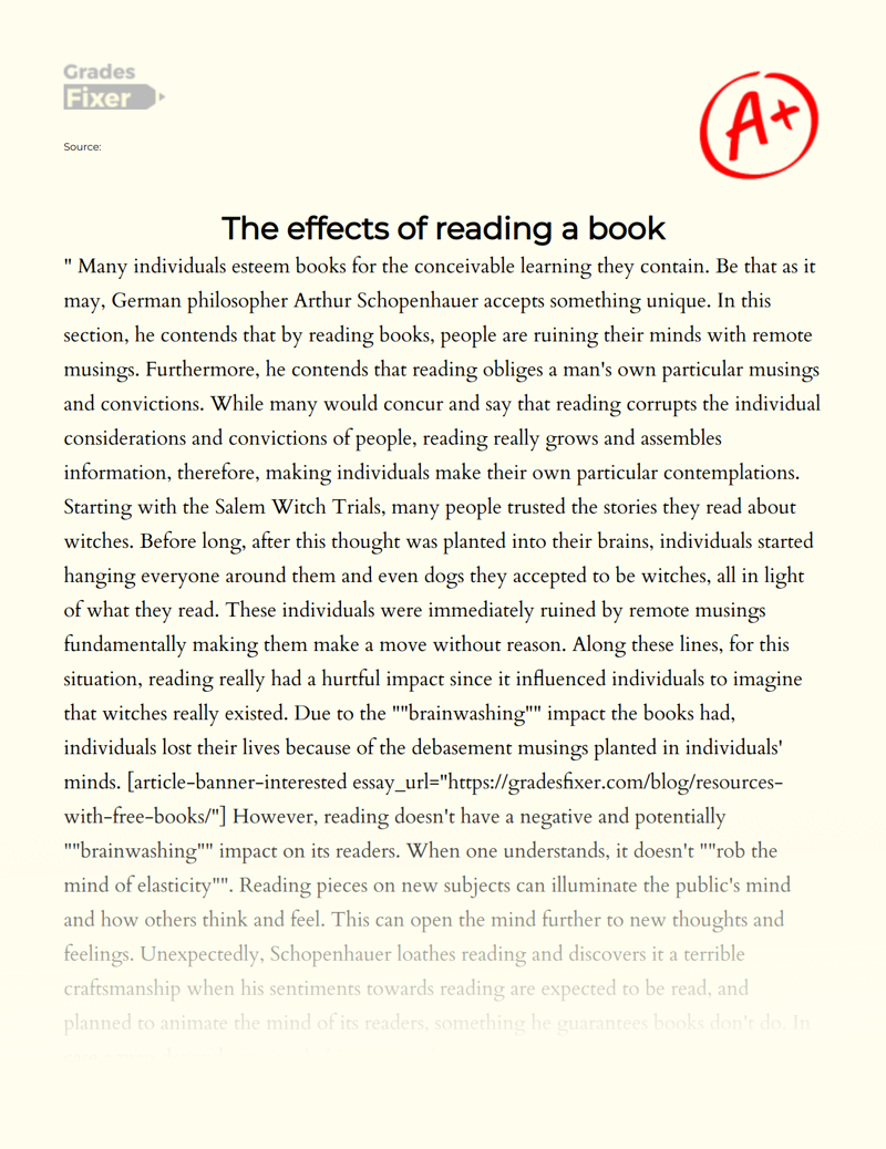 The Effects of Reading a Book Essay
