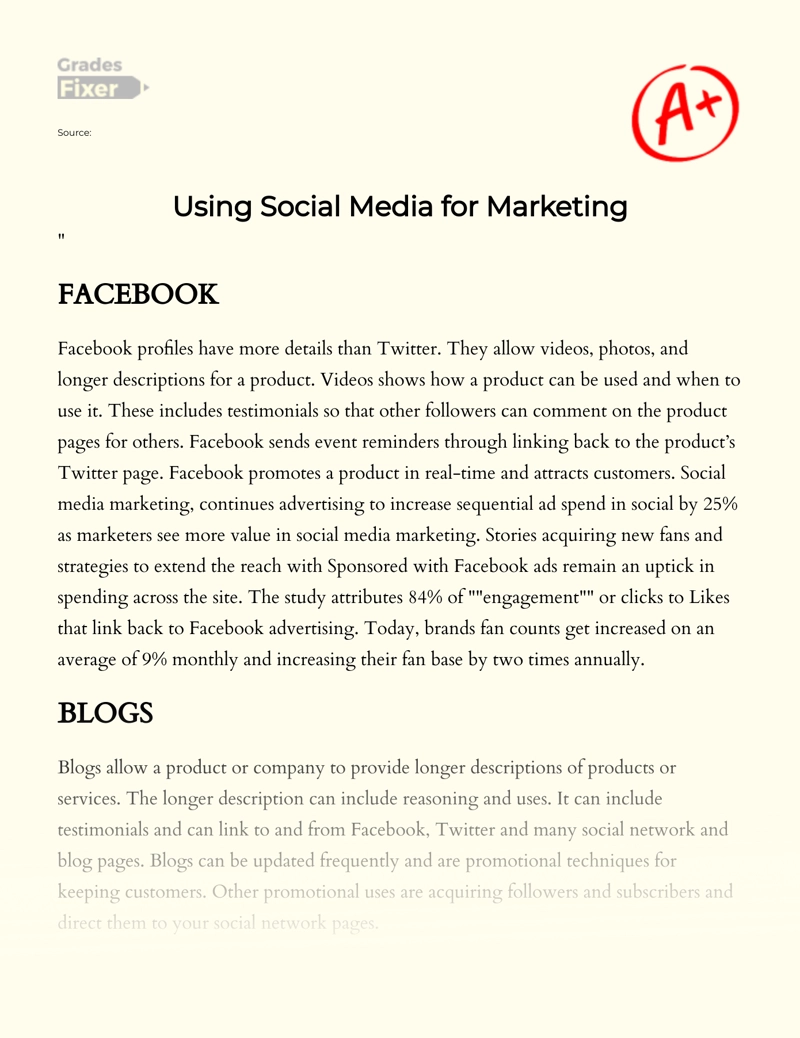 Using Social Media for Marketing essay