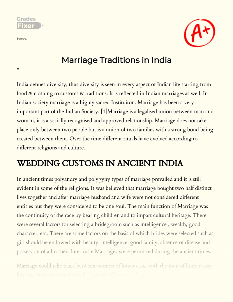 Wedding Customs in Ancient and Medieval India essay