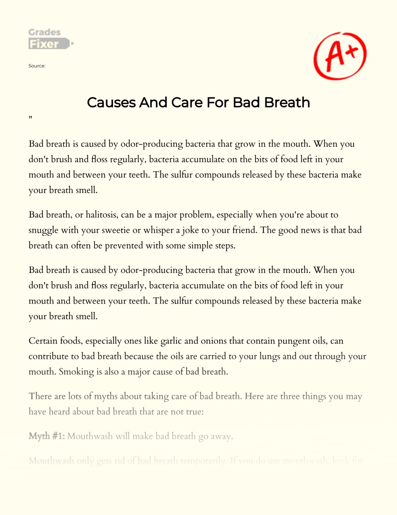 Causes and Care for Bad Breath Essay