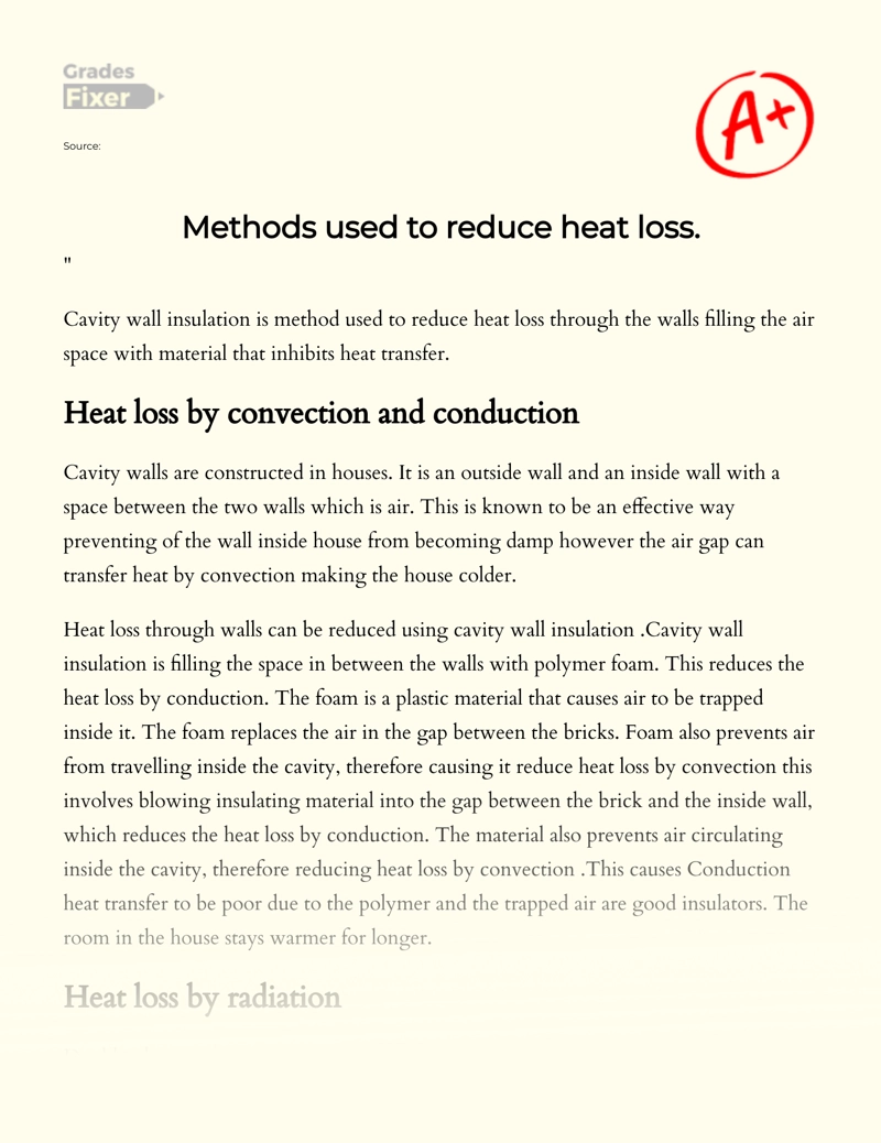 Methods Used to Reduce Heat Loss essay