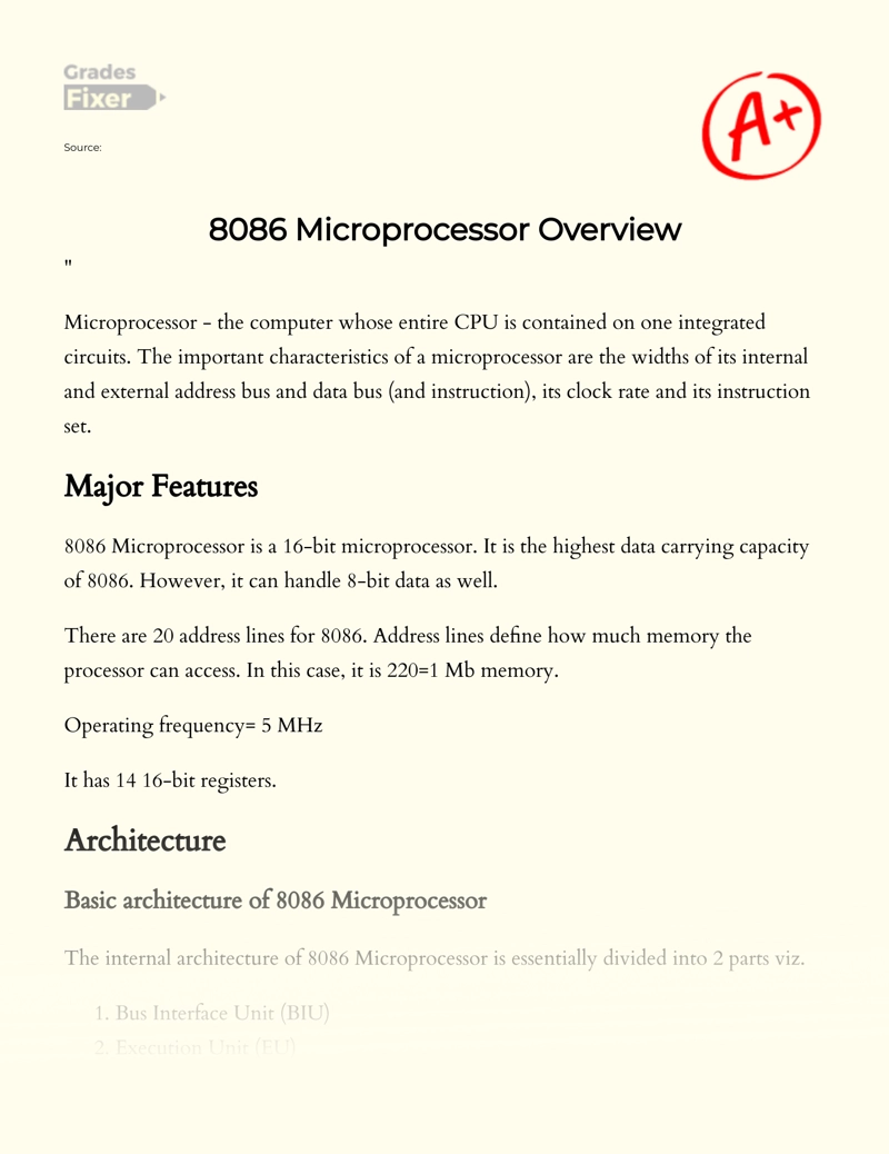 8086 Microprocessor Overview Essay