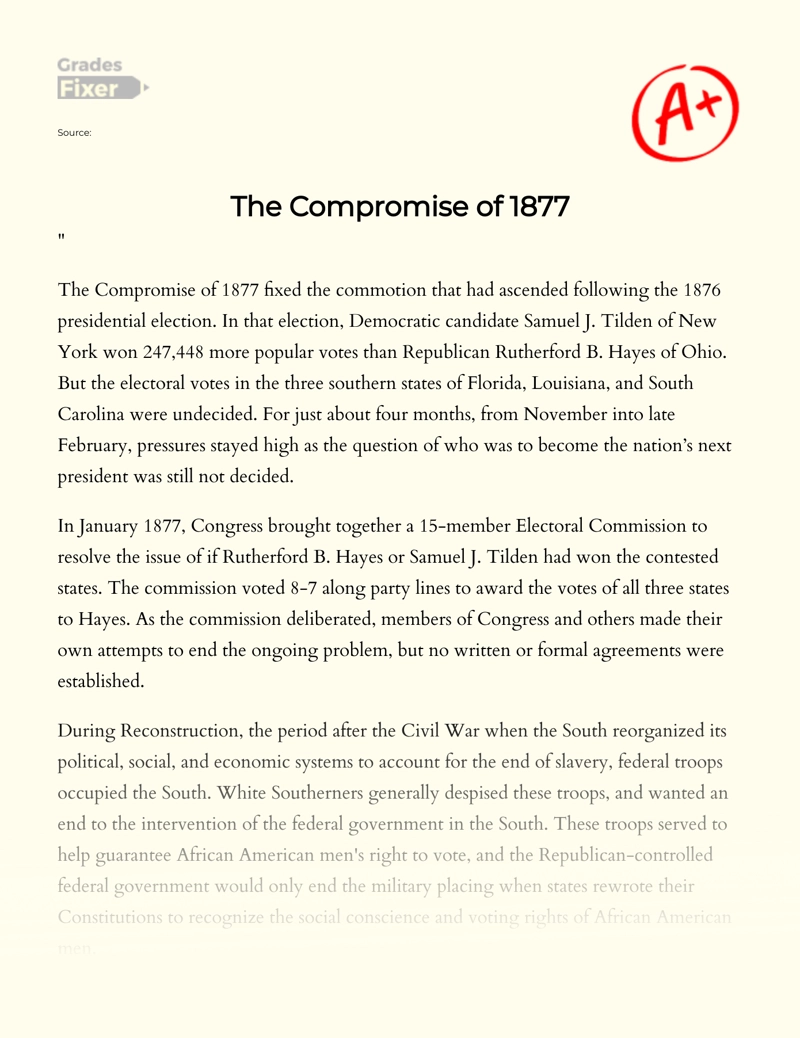 The Compromise of 1877  Essay