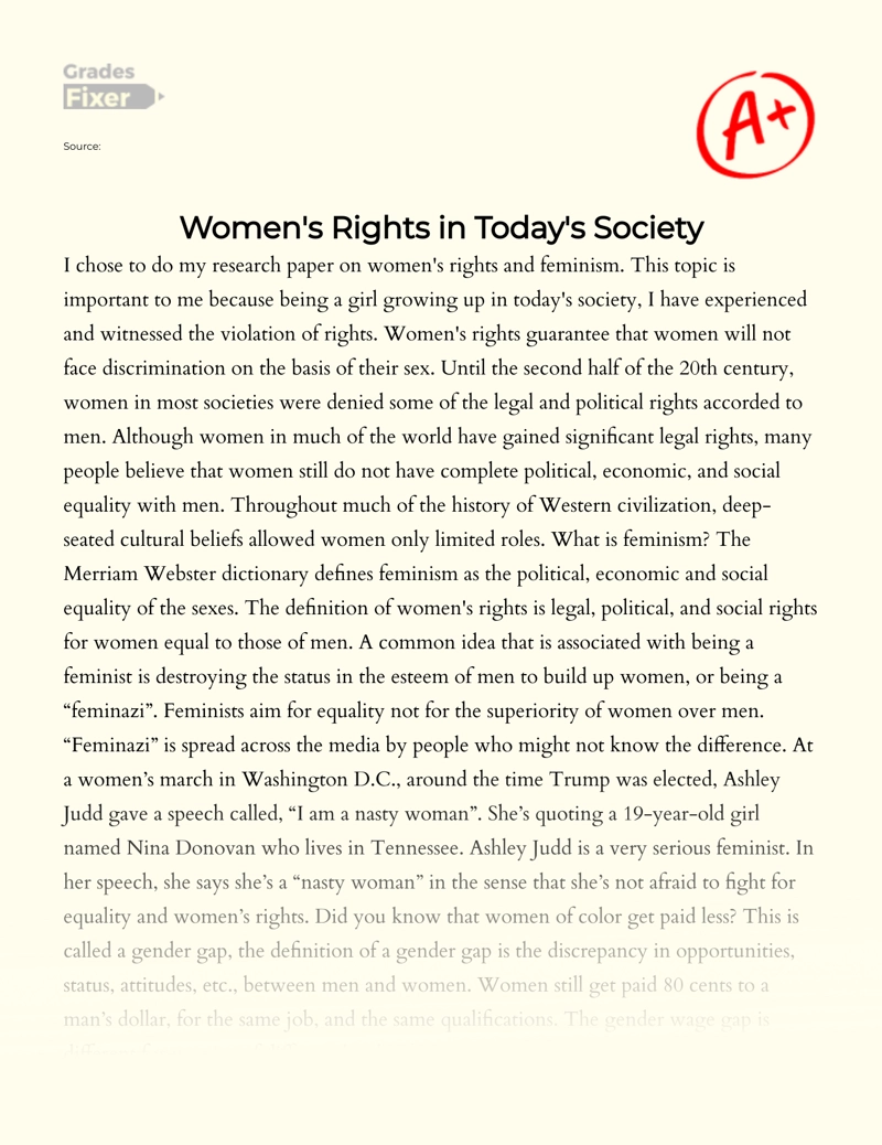 Women's Rights in Today's Society essay