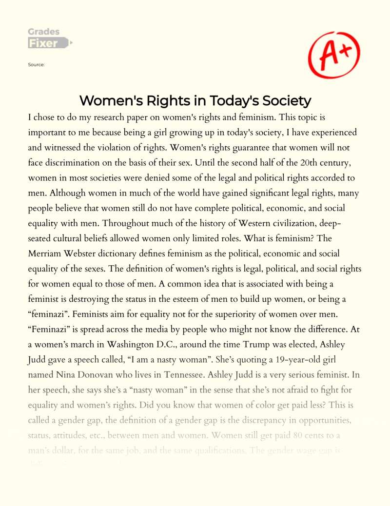 women's rights in today's society essay