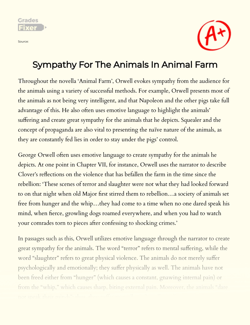 Sympathy for The Animals in Animal Farm Essay