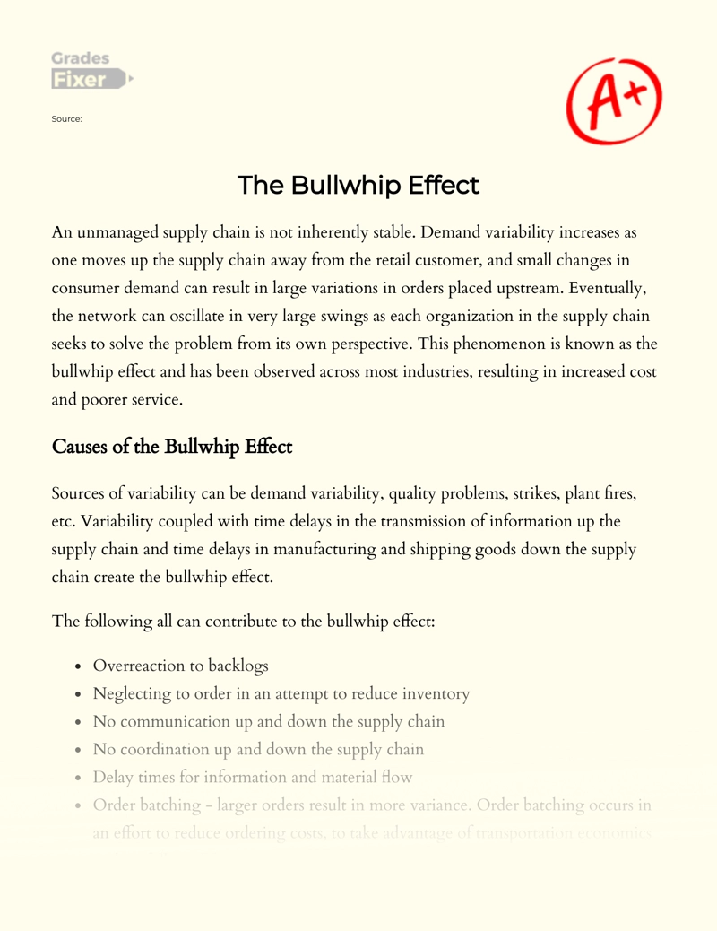 The Bullwhip Effect: Causes and Countermeasures essay