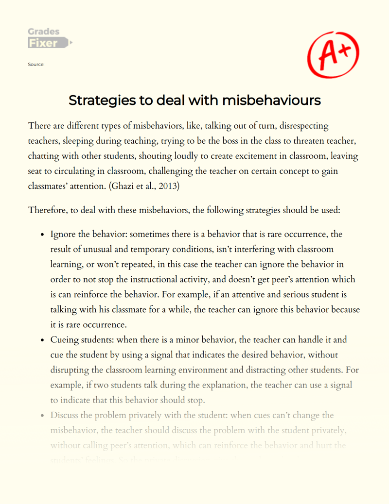 Strategies to Deal with Misbehaviours Essay