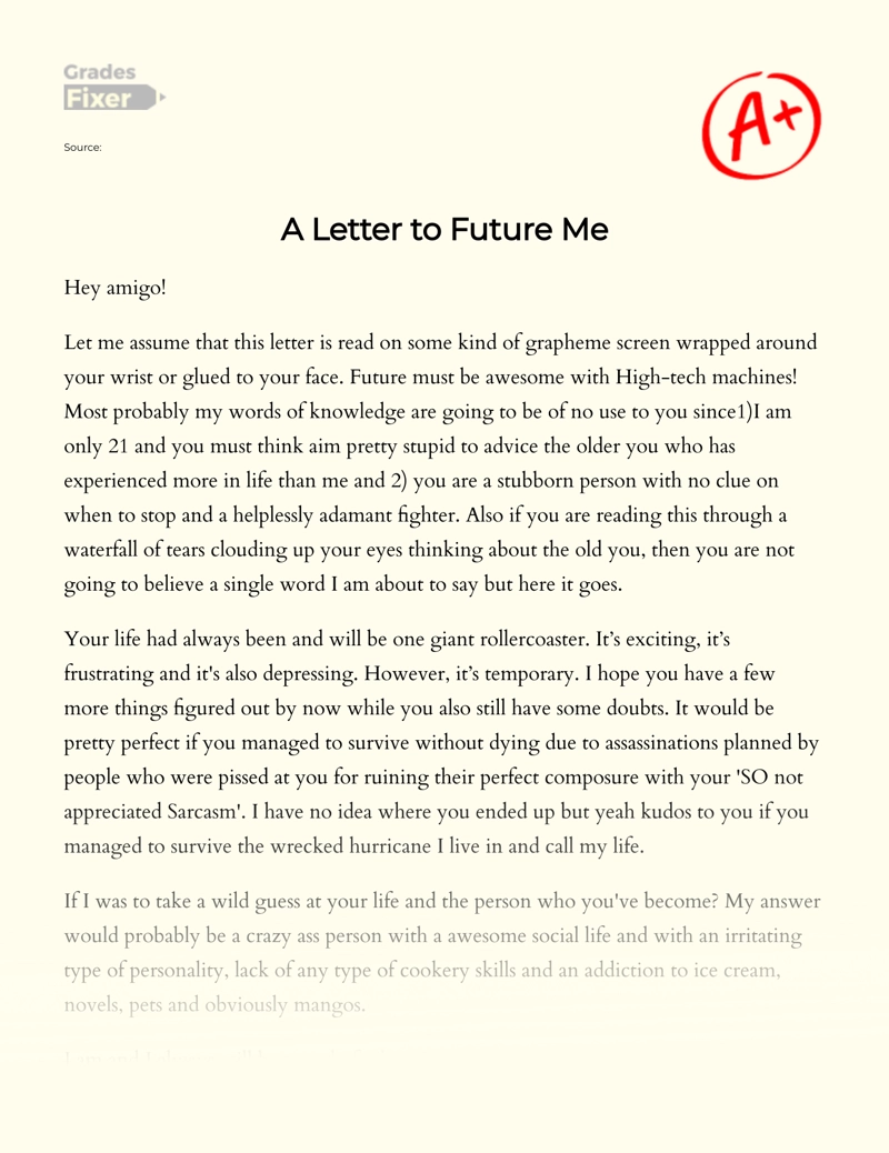 Dear Future Me: Letter to Future Self  essay