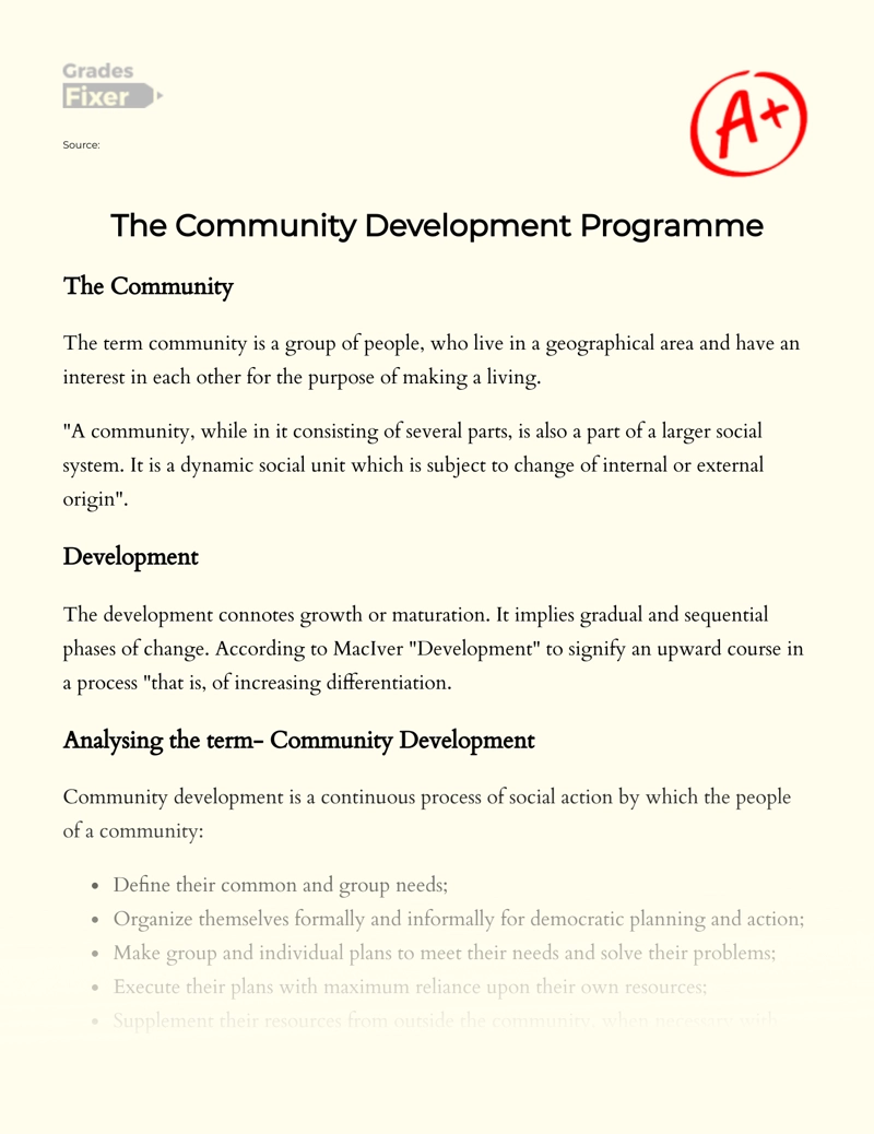 The Community Development Programme Essay