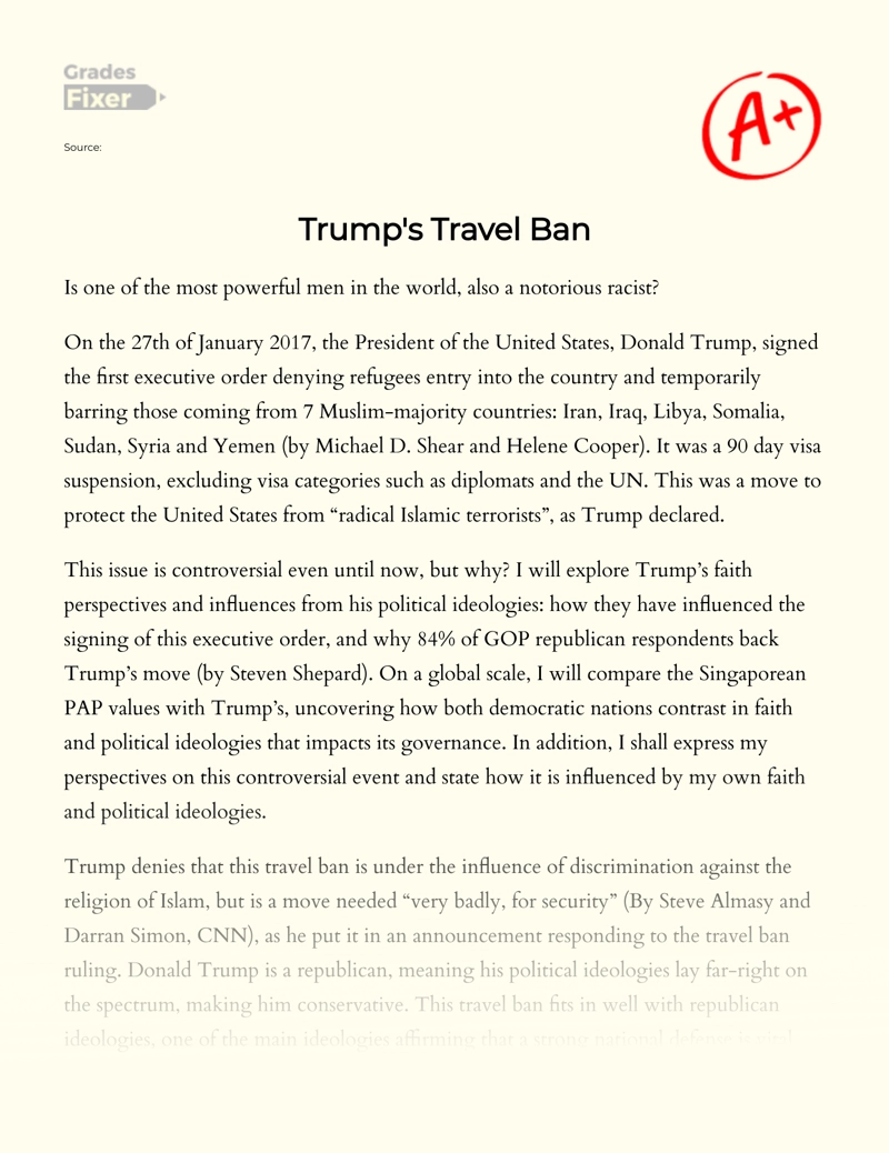 Trump's Travel Ban  essay