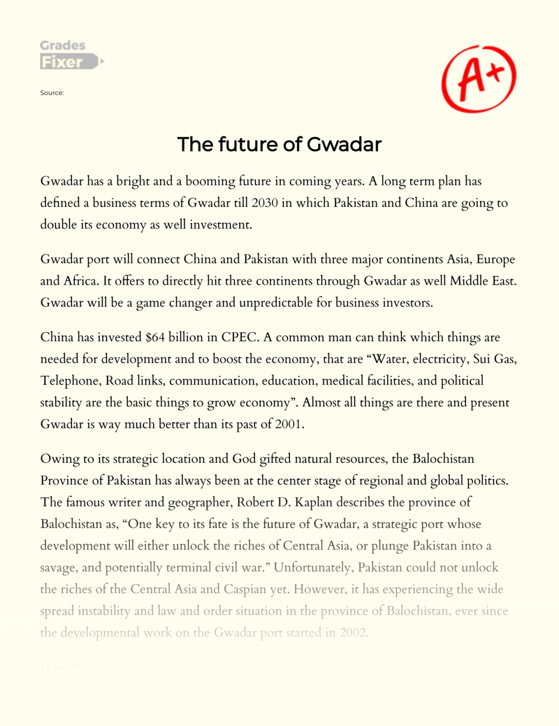 Overview of The Economical Future of Gwadar essay