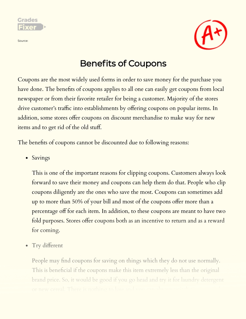 The Benefits of Coupons for Customers essay