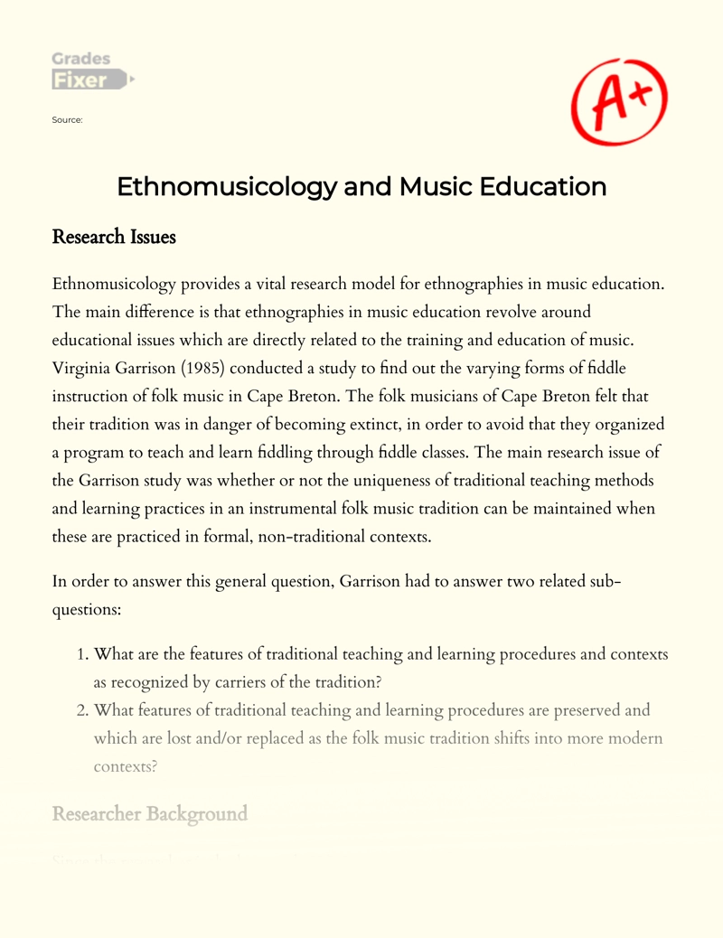 Ethnomusicology and Music Education Essay