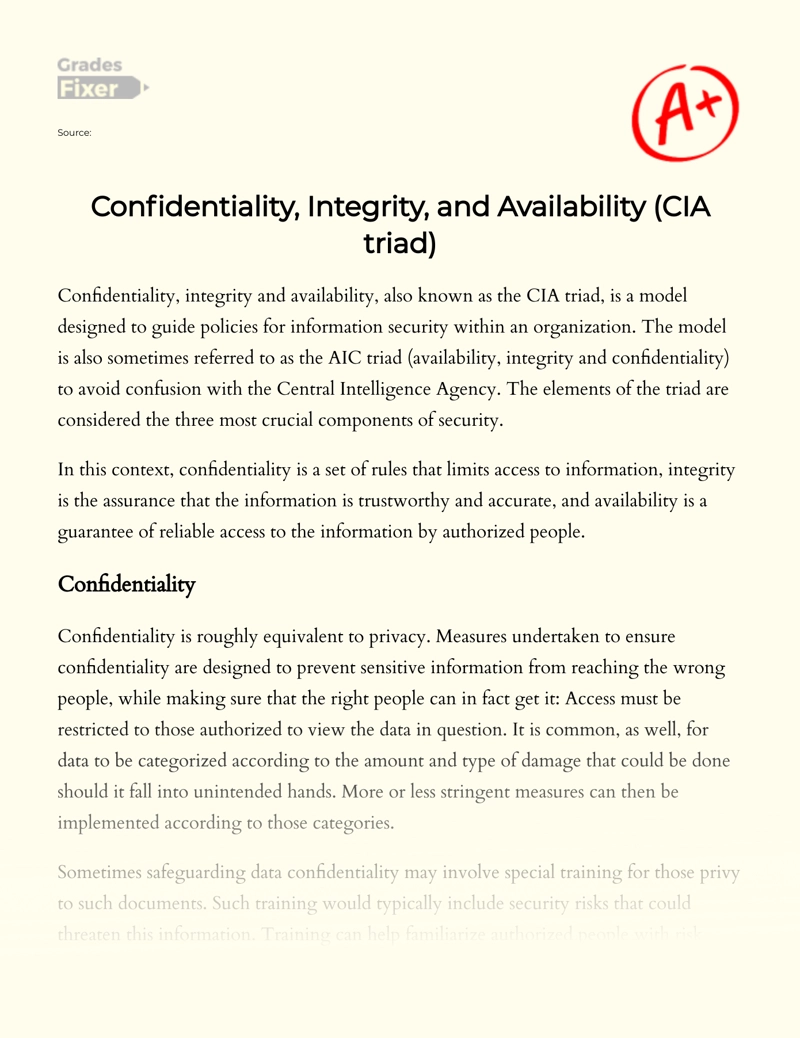 Confidentiality, Integrity, and Availability (cia Triad)  essay