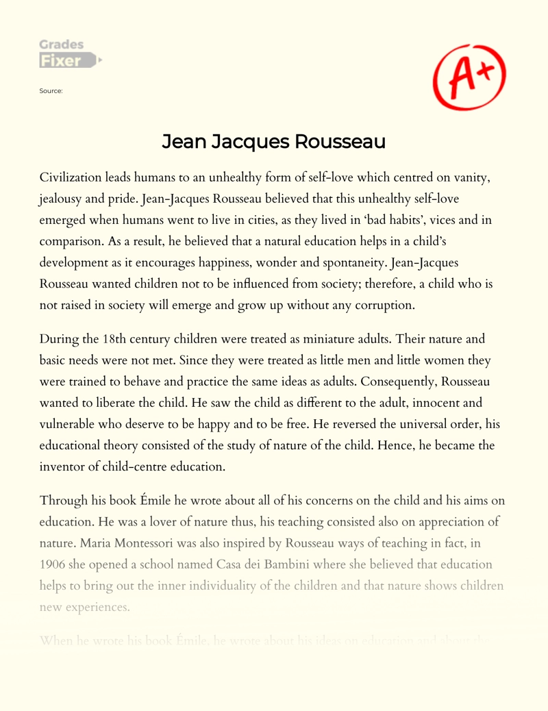 The Impact Jean Jacques Rousseau Had on Education Essay