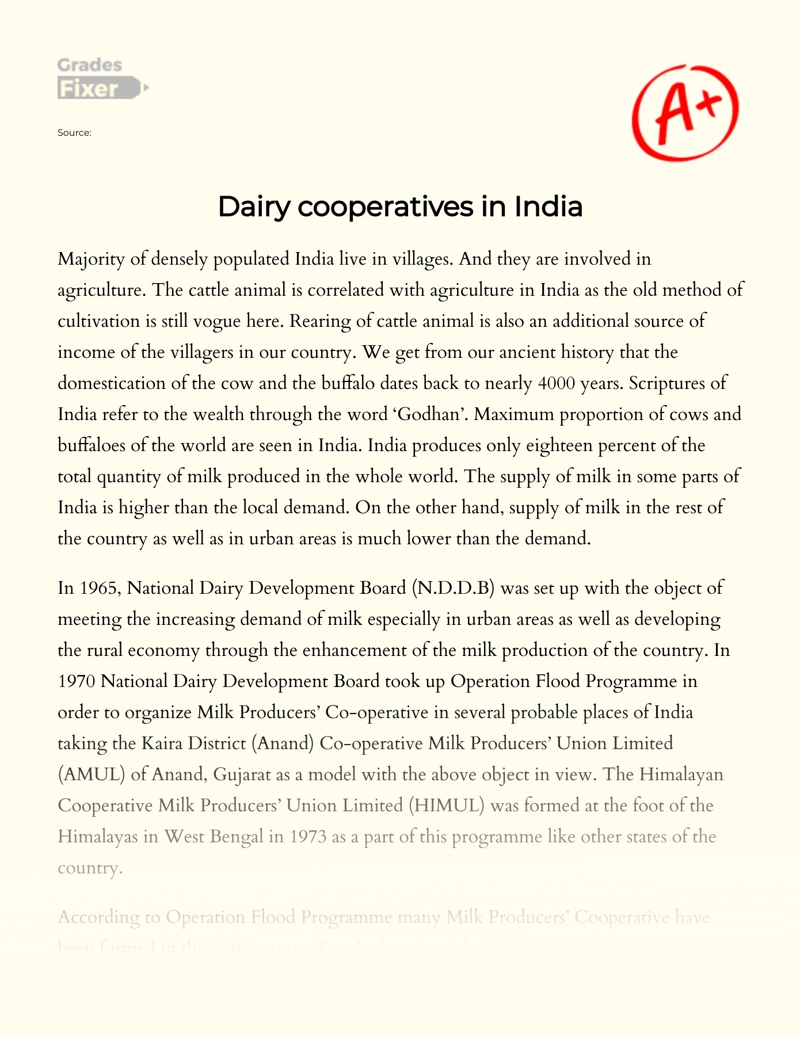 Dairy Cooperatives in India Essay