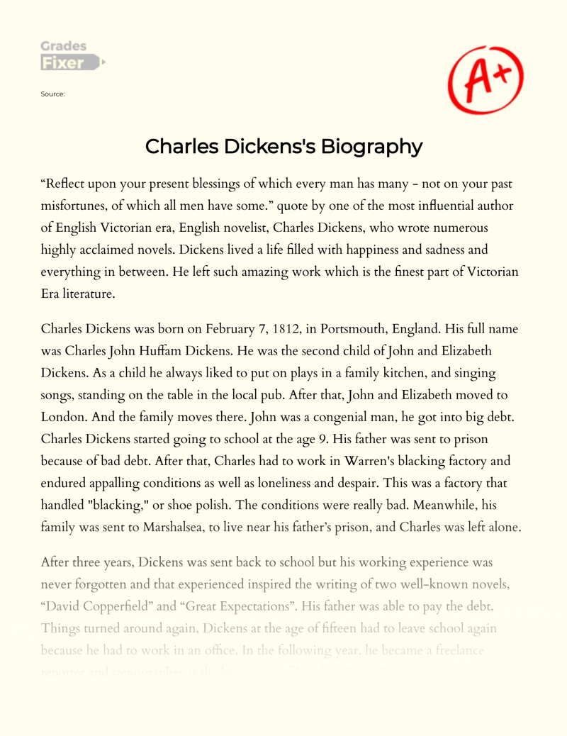 Charles Dickens's Biography  Essay