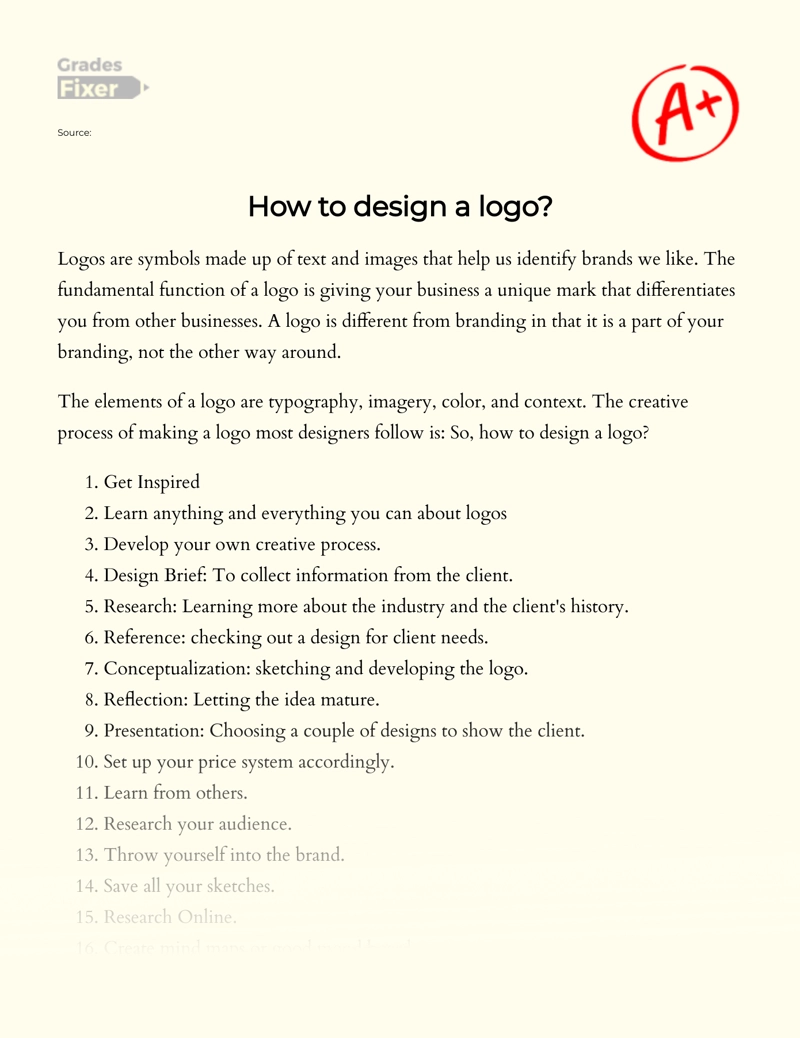 Designing a Logo: Its Principles, Methods, Colors and Examples Essay