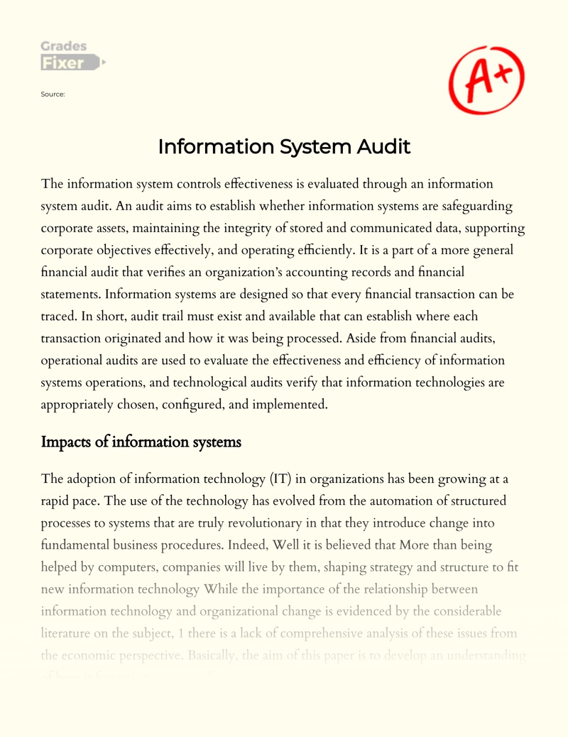 Information System Audit Essay