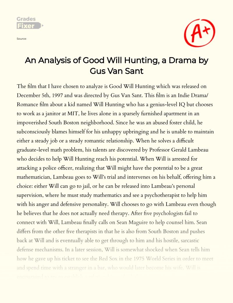 An Analysis of Good Will Hunting, a Drama by Gus Van Sant Essay