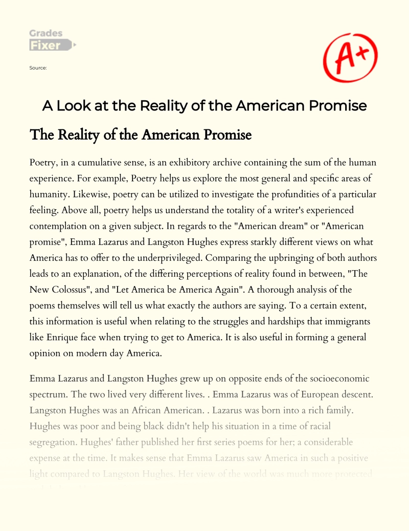 A Look at The Reality of The American Promise Essay