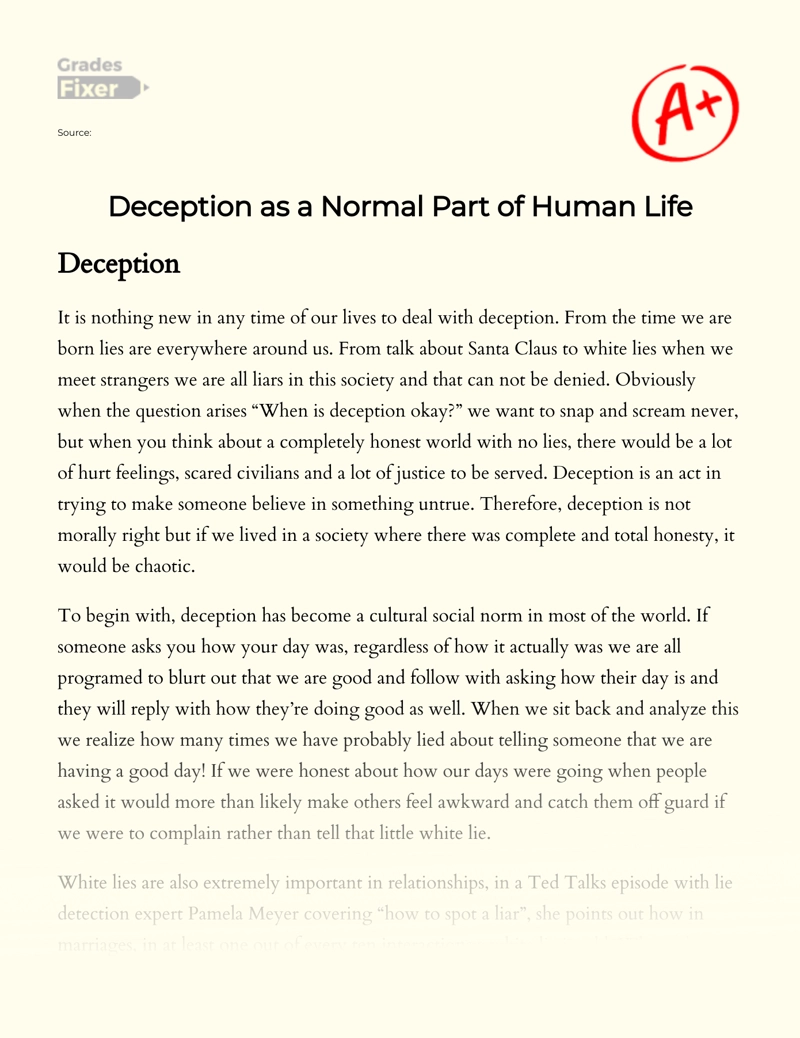 Deception as a Normal Part of Human Life Essay