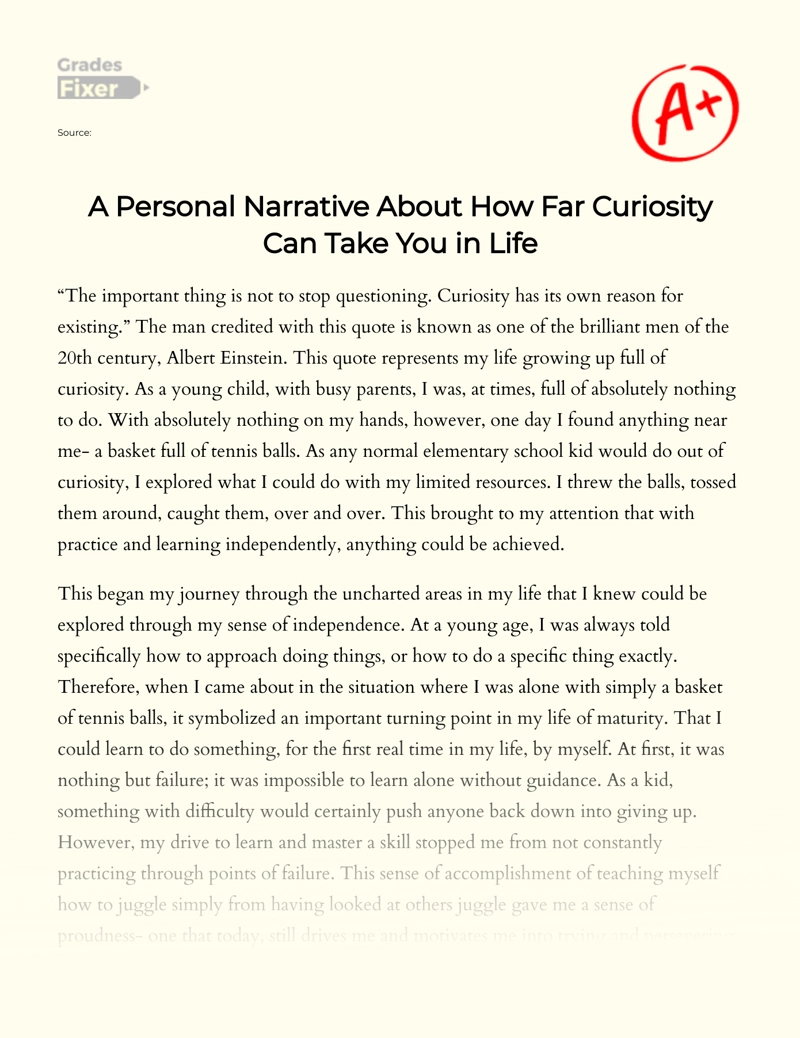 A Personal Narrative About How Far Curiosity Can Take You in Life essay