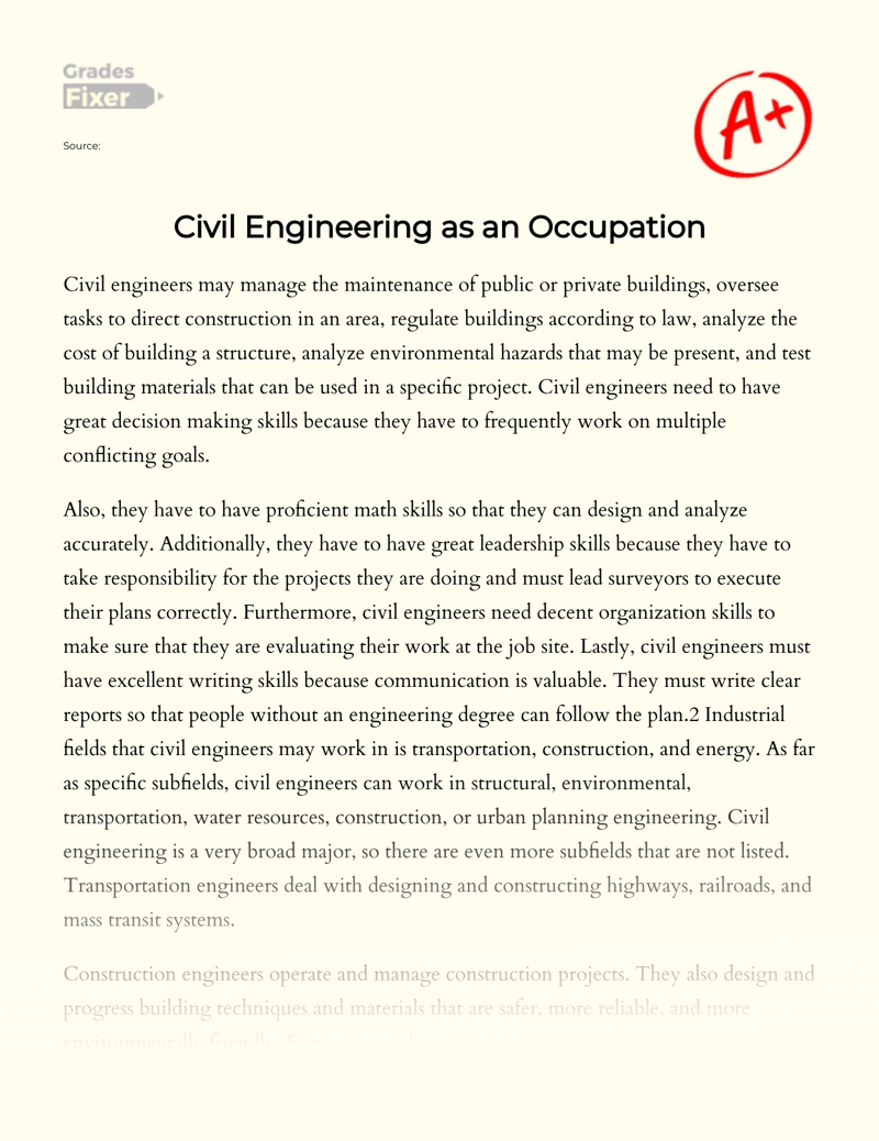 Civil Engineering as an Occupation Essay