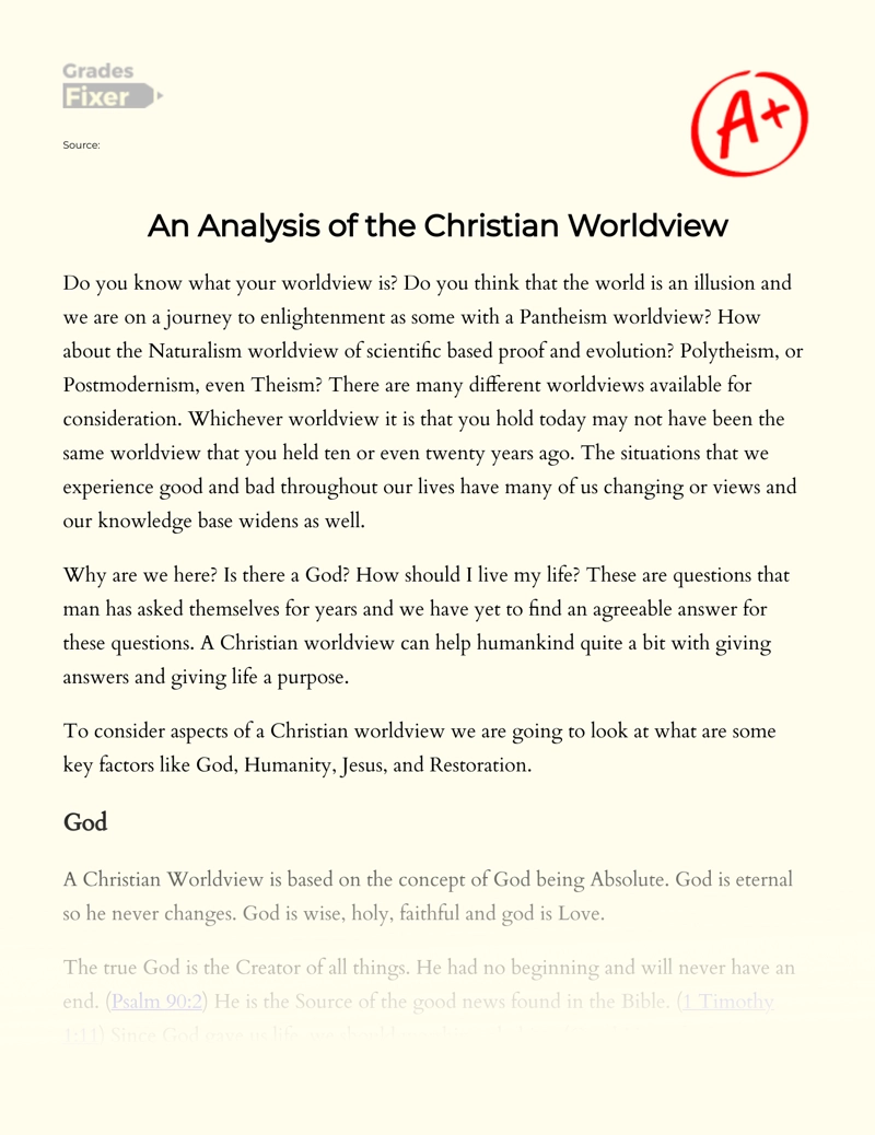 Analysis of The Implications of The Christian Worldview Essay