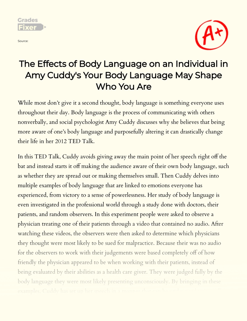 Body Language Effects in Amy Cuddy's Research Essay