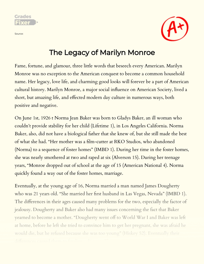 The Legacy of Marilyn Monroe Essay